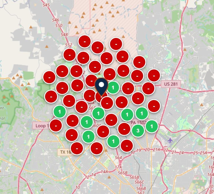 Real Google Maps visibility grid — San Antonio plumbers